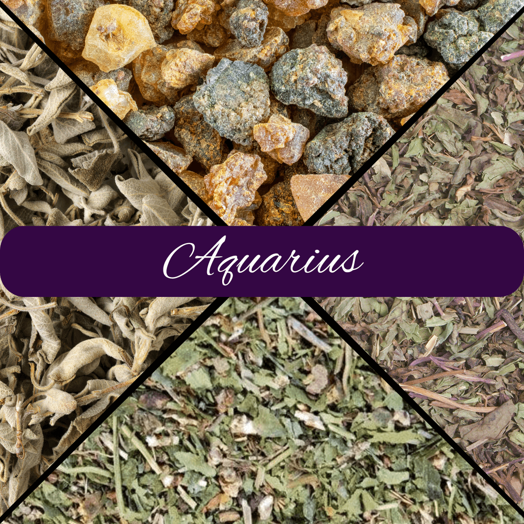 Aquarius Zodiac Loose Incense Blend with Amethyst Crystal - Spiral Rain