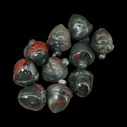 Carved Bloodstone Acorn - Spiral Rain