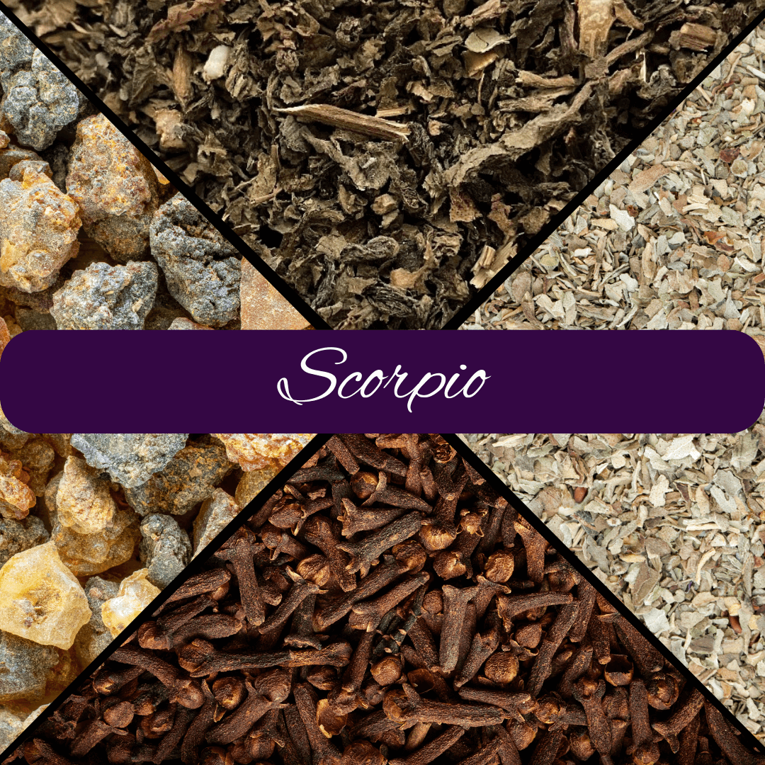 Scorpio Zodiac Loose Incense Blend with Obsidian Crystal - Spiral Rain
