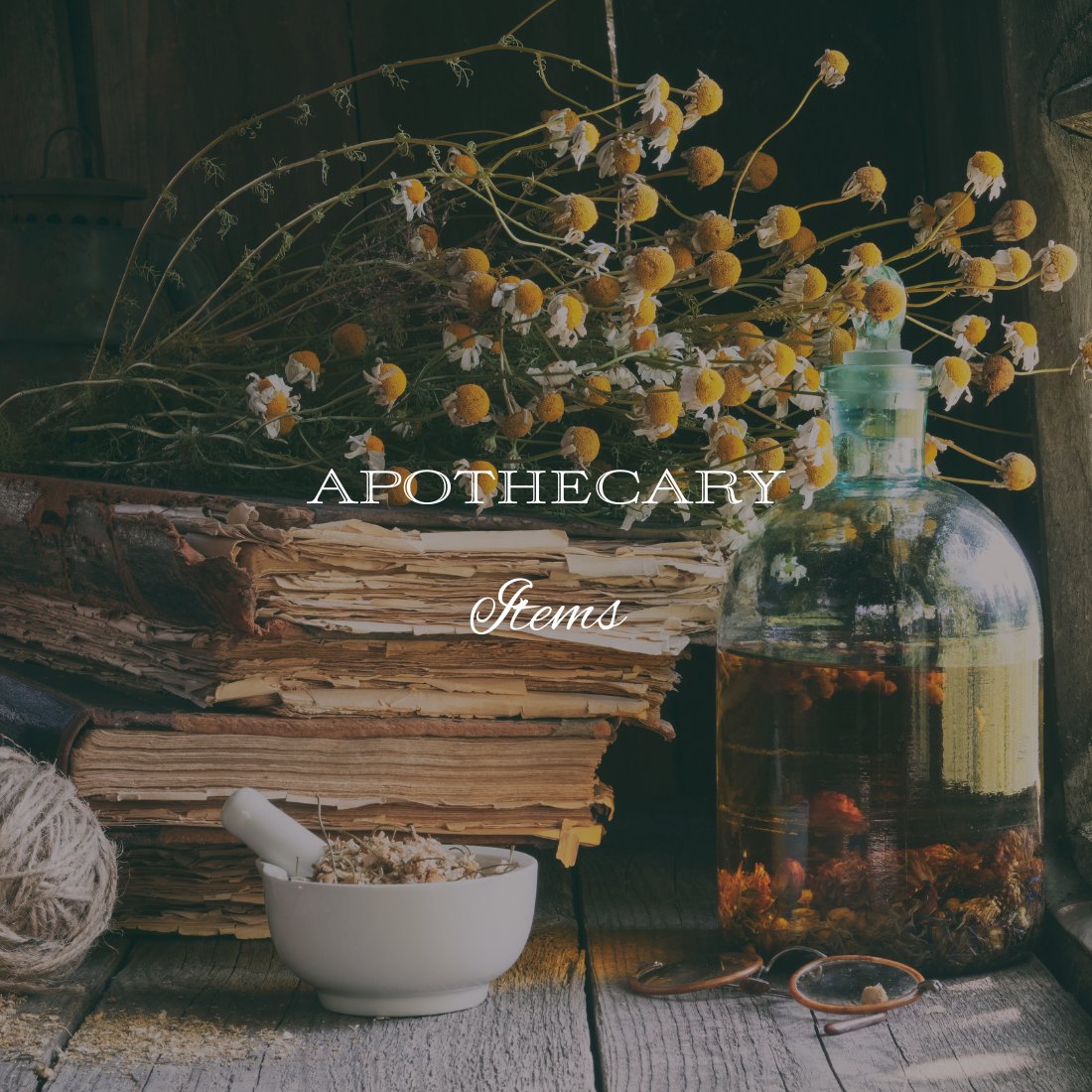 apothecary, herbs, resin, teas, incenses, flowers, roots