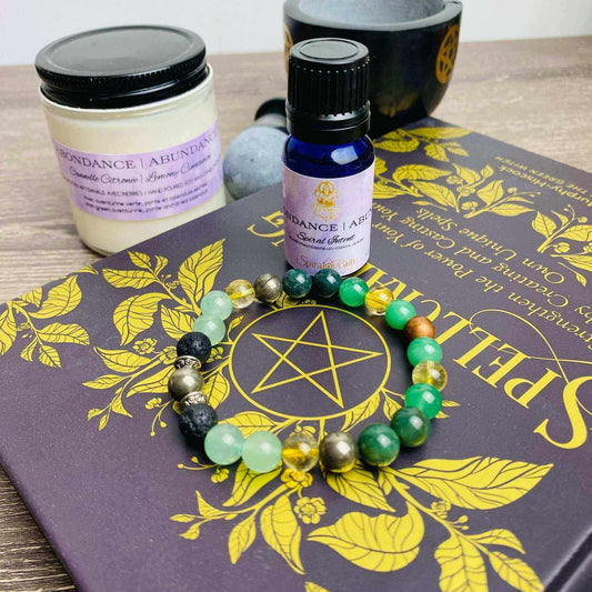 Abundance bracelet and bracelet & oil set at $20 only from Spiral Rain