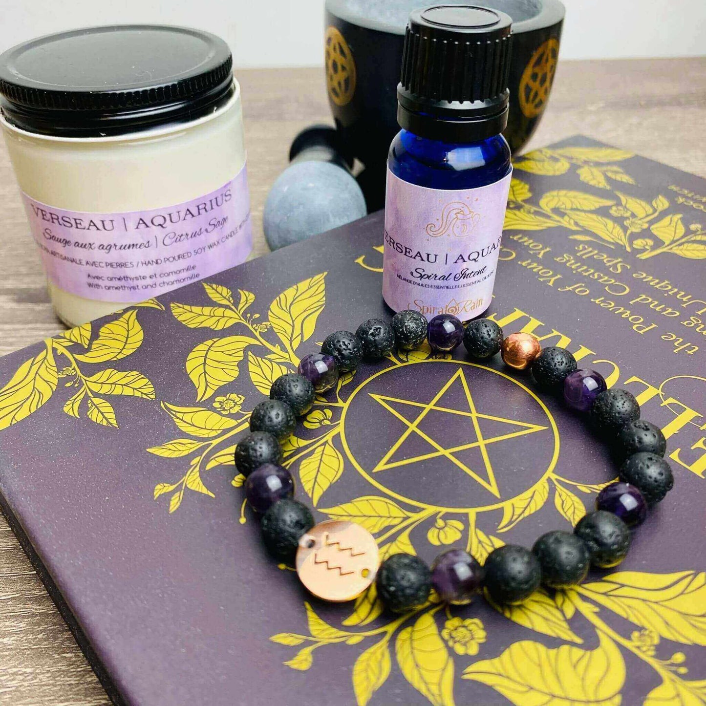 Aquarius (Jan 20 - Feb 18) bracelet and bracelet & oil set at $20 only from Spiral Rain