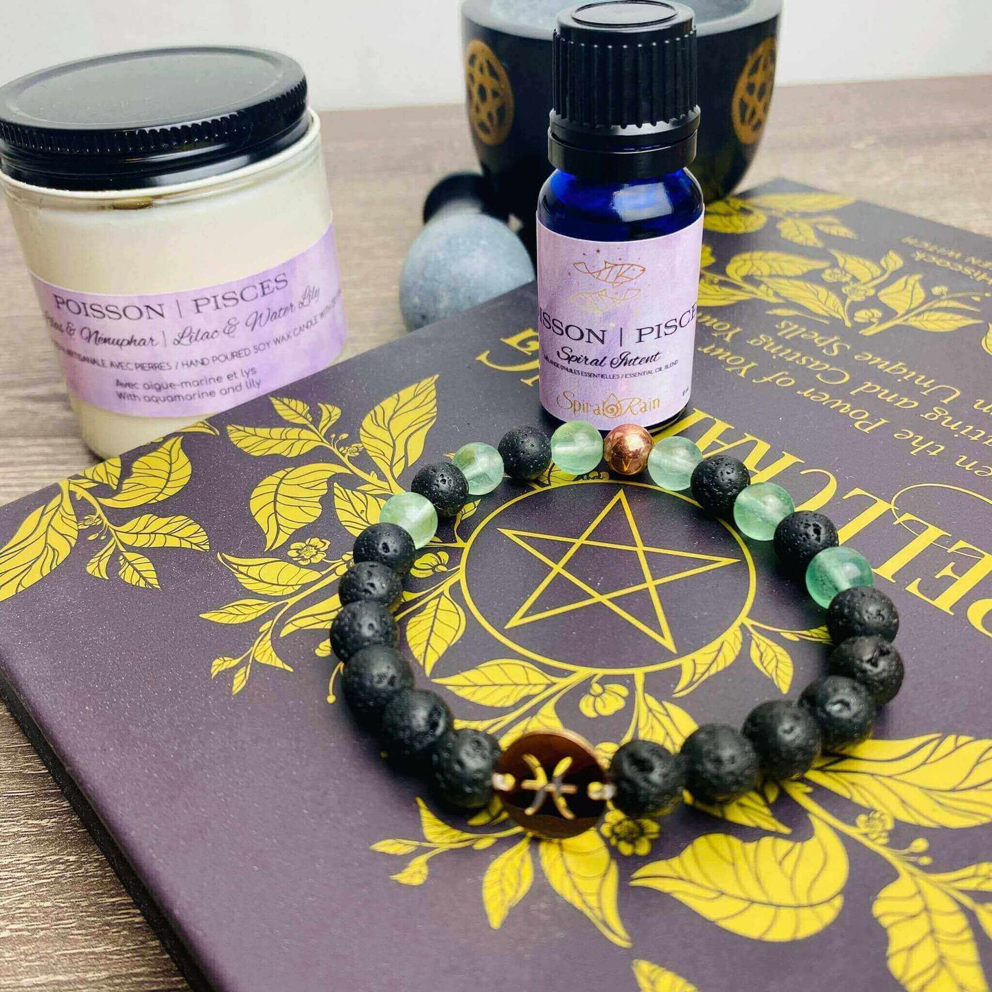 Pisces (Feb 19 - Mar 20) bracelet and bracelet & oil set at $20 only from Spiral Rain