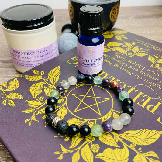 Protection bracelet and bracelet & oil set at $20 only from Spiral Rain