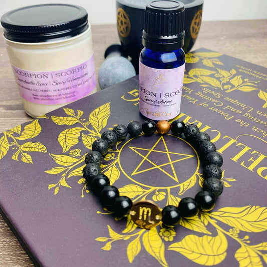 Scorpio (Oct 23 - Nov 21) bracelet and bracelet & oil set at $20 only from Spiral Rain