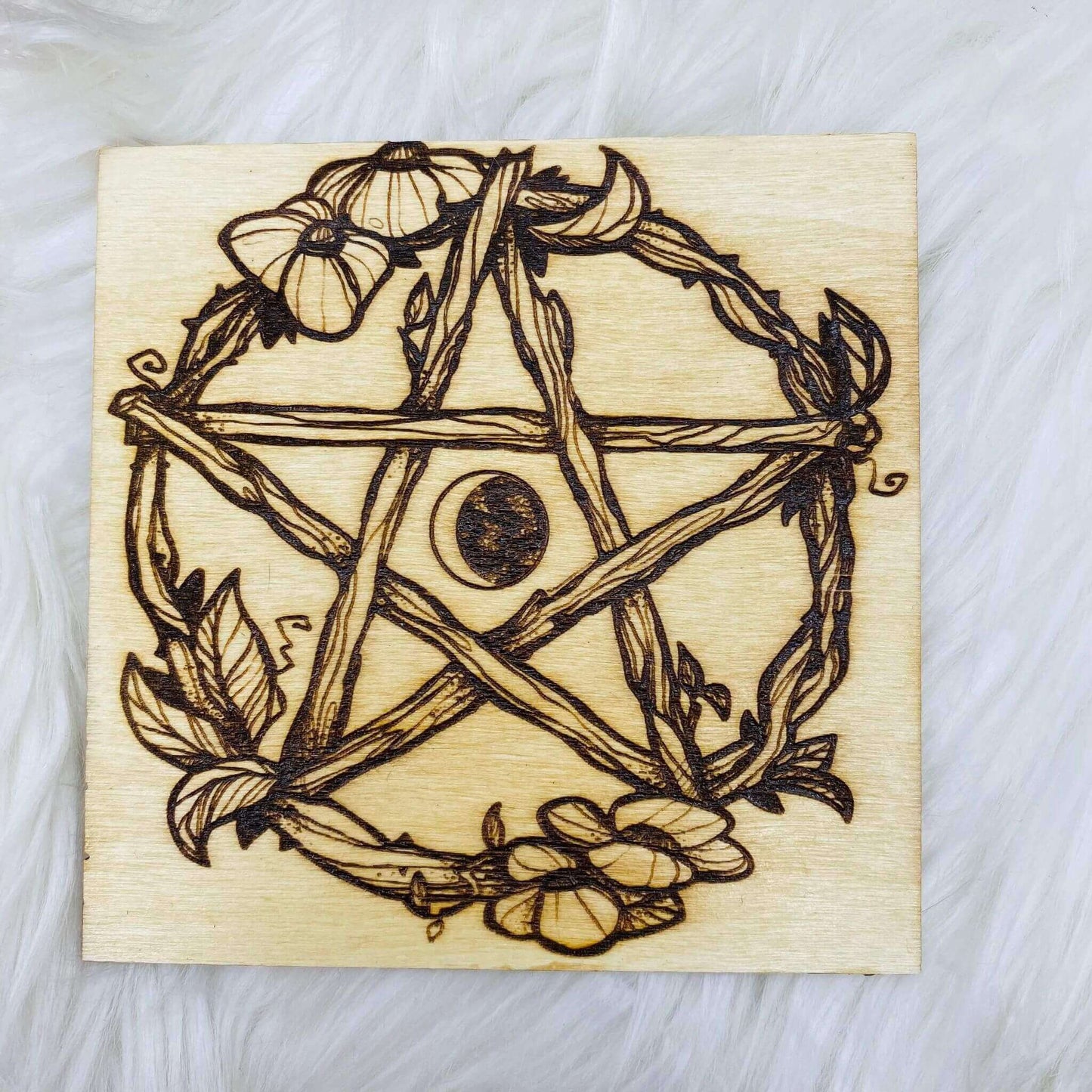 Pentagram with Greenery Altar plaque 4 inch square at $15 only from Spiral Rain