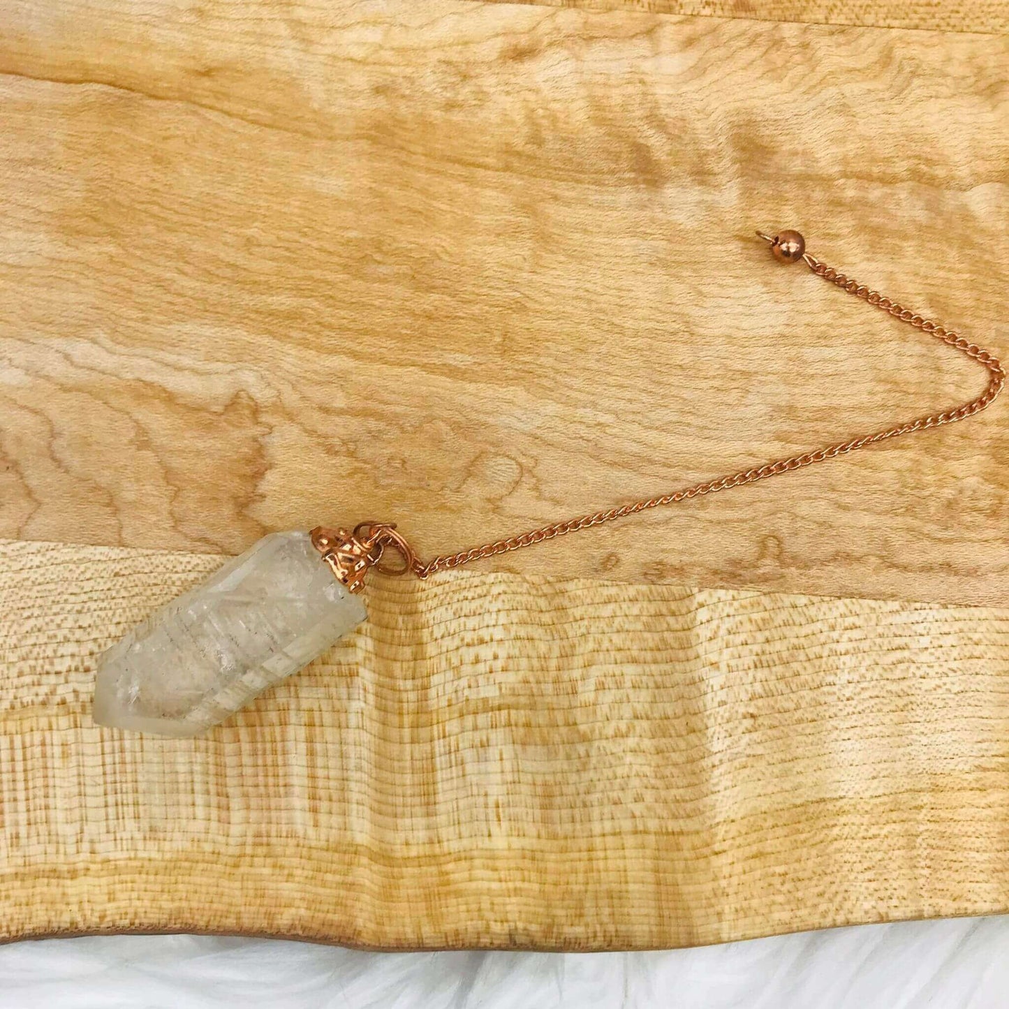 Clear Quartz Rough Crystal Point with Copper Chain Pendulum at $20 only from Spiral Rain
