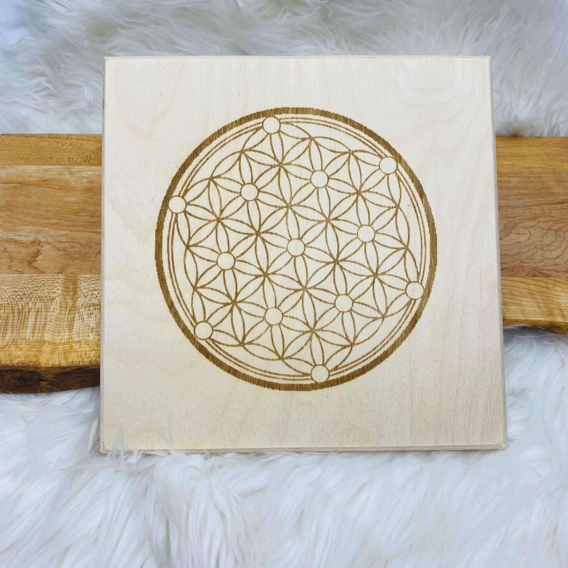 Flower of life wood plaque at $25 only from Spiral Rain