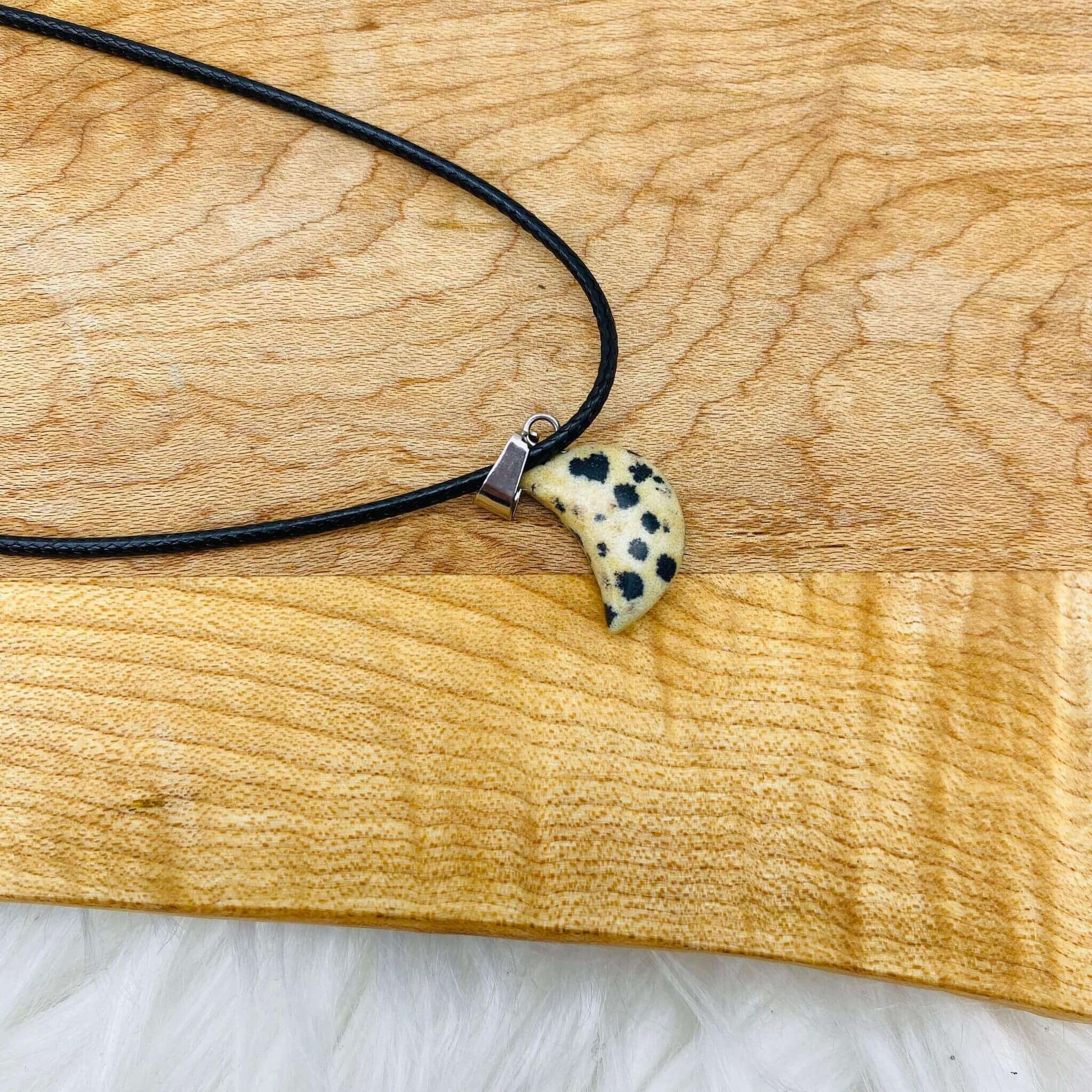 Dalmatian Jasper Crescent Moon Necklace at $10 only from Spiral Rain