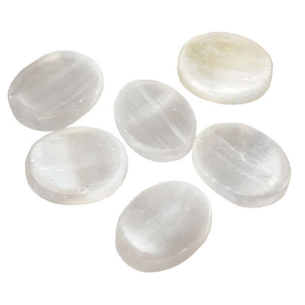 Satin Spar Selenite Worry Stone at $9 only from Spiral Rain